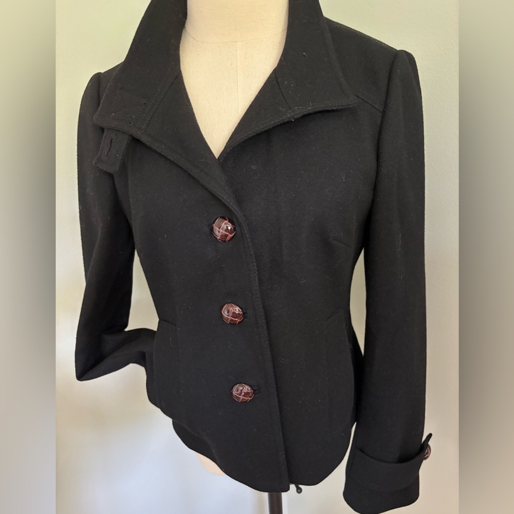 Banana Republic Women's Black 100% Wool Short Peacoat Jacket